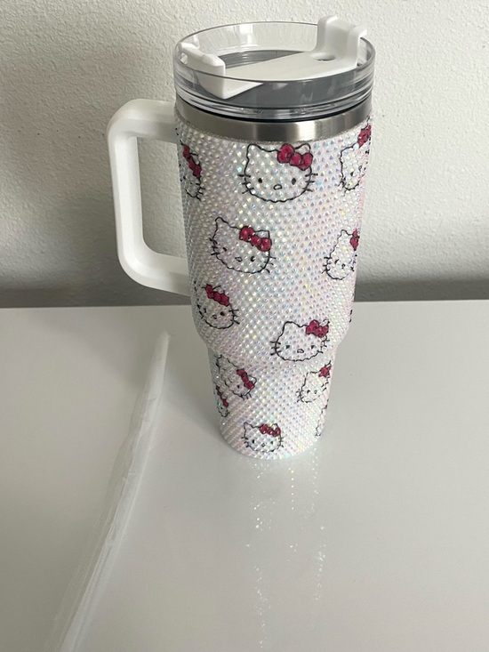 Hello Kitty Other - White Hello Kitty HK Rhinestone Travel Tumbler with Handle and Straw
